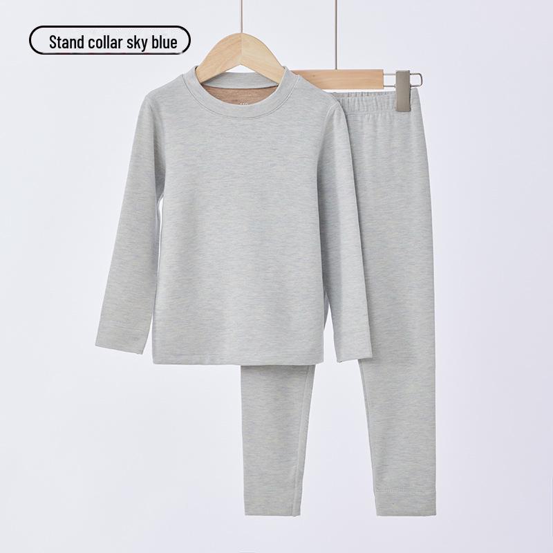 

Комплект детского термобелья: Немецкая шерсть, утолщенный бархат, шелк и кашемир для мальчиков и девочек - теплая осенняя одежда children s small stand collar, 130 небесно-голубой