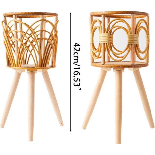 Rattan Plant Stand Woven Plant Stand Wooden Wicker Planter With Wooden Legs Rattan Plant Display Rack Decorations Indoor Flower Holder Handmade Stand