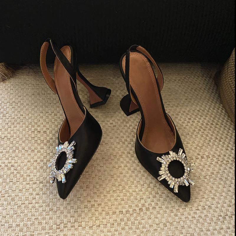 Brand Women Pumps Crystal Slingback High Heels Summer Bride Shoes Comfortable Triangle Heeled Party Wedding Shoes