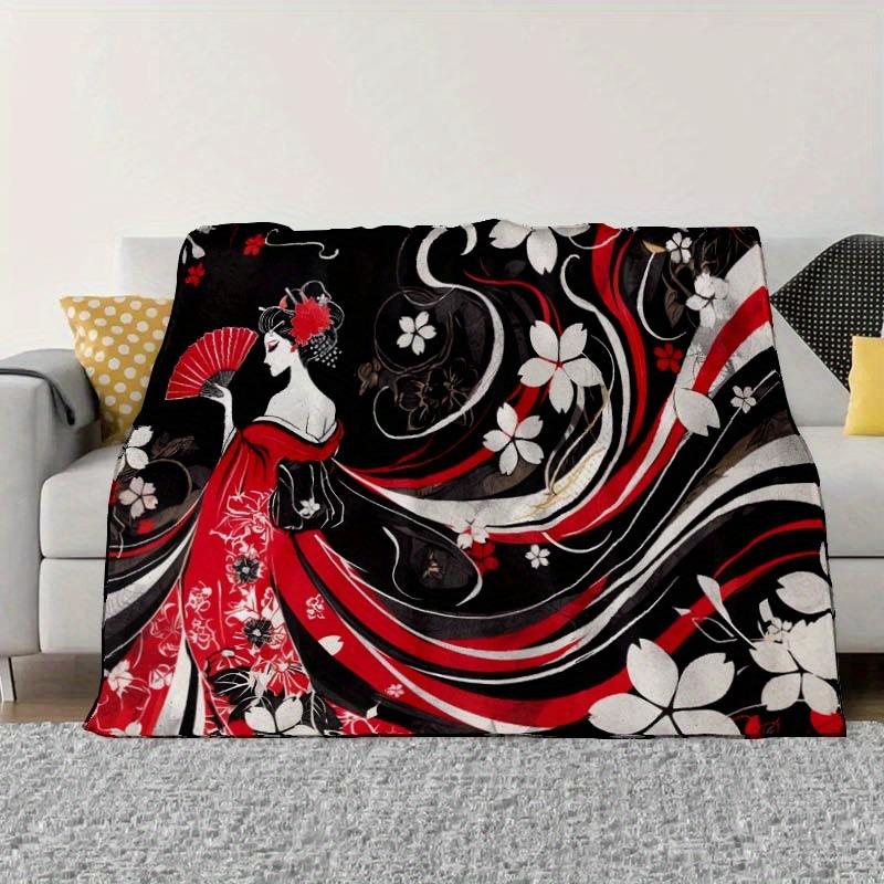 Series of Japanese Geishas Digital-printed Polyester Bedroom Velvet Flannel Cover Blanket Fleece Soft Cover Blankets for Beds