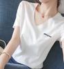 Women's Short Sleeve Graphic Tee V Neck Casual Fashion T-Shirt With Cute Embroidered Print