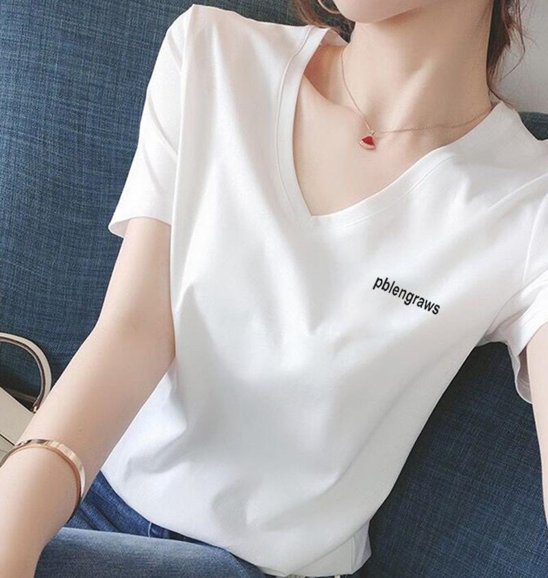 Women's Short Sleeve Graphic Tee V Neck Casual Fashion T-Shirt With Cute Embroidered Print