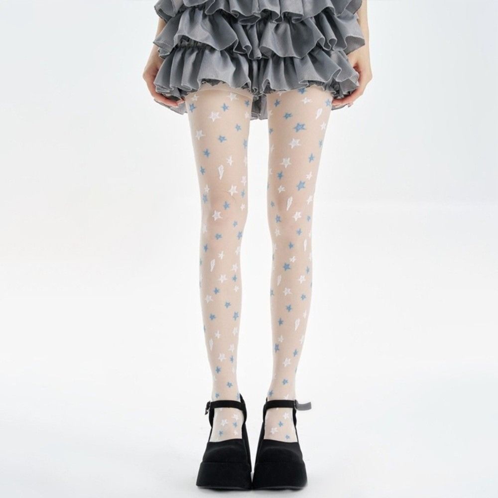 Anti Hook Star Patterned Stockings Elasticity Silk Stockings Star Jacquard Socks Sweet Girls