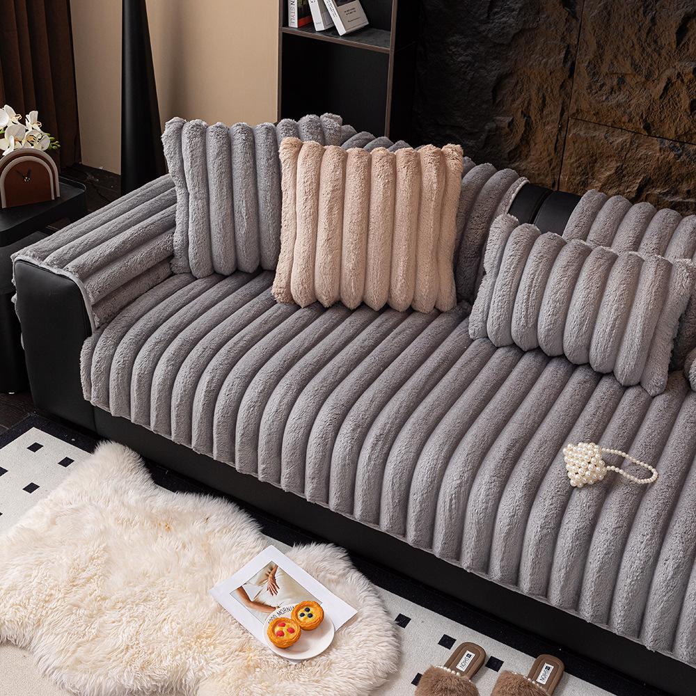 Stroking Cats Feel Camel Plush Sofa Cushion Winter Non-Slip Thickened Seat Cushion All-Inclusive Simple Modern Nordic Sofa Cover Cloth