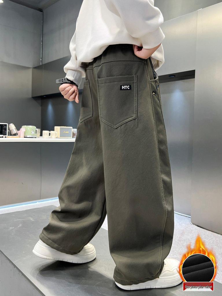 Boys' Fleece-Lined Warm Casual Pants - Thick, Versatile, Loose Fit for Autumn & Winter