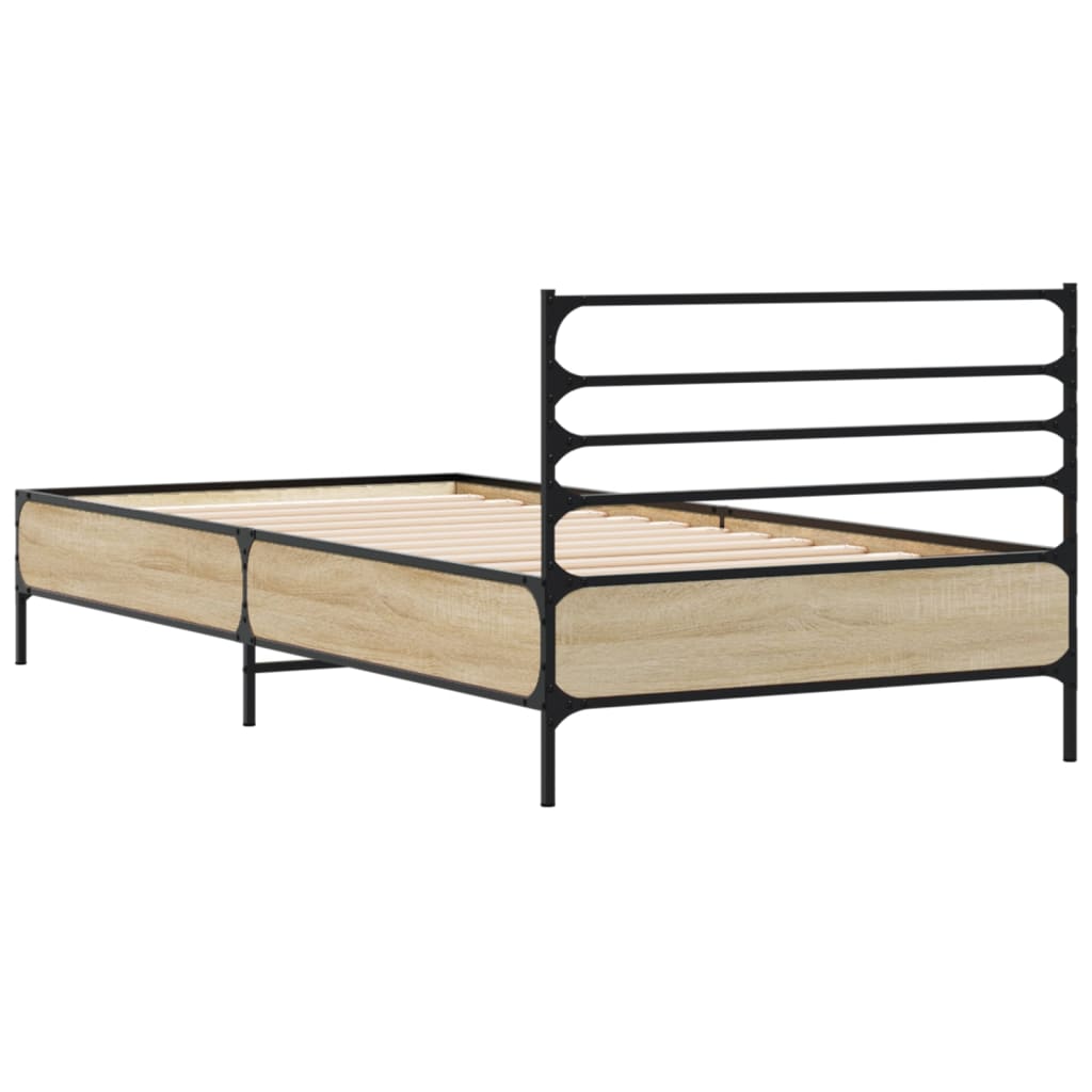 Bed Frame In Sonoma Oak Finish 90 X 200 Cm Made of Engineered Wood and Metal