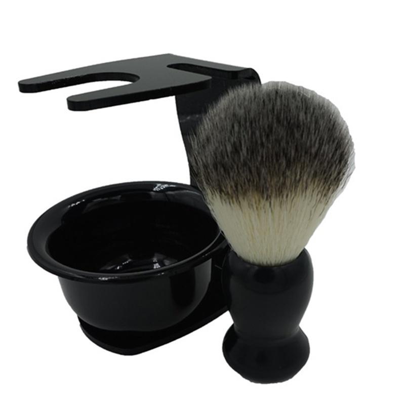 Men Soap Dish Stand Bowl Shaving Razor Beard Brush Shaver Kit Set (Color: Black)