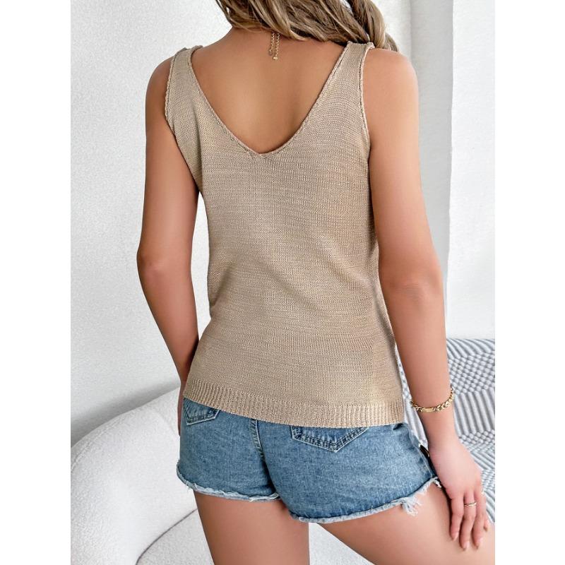 Women Leaf Pattern Hollow Out Knit Sleeveless Crop Top
