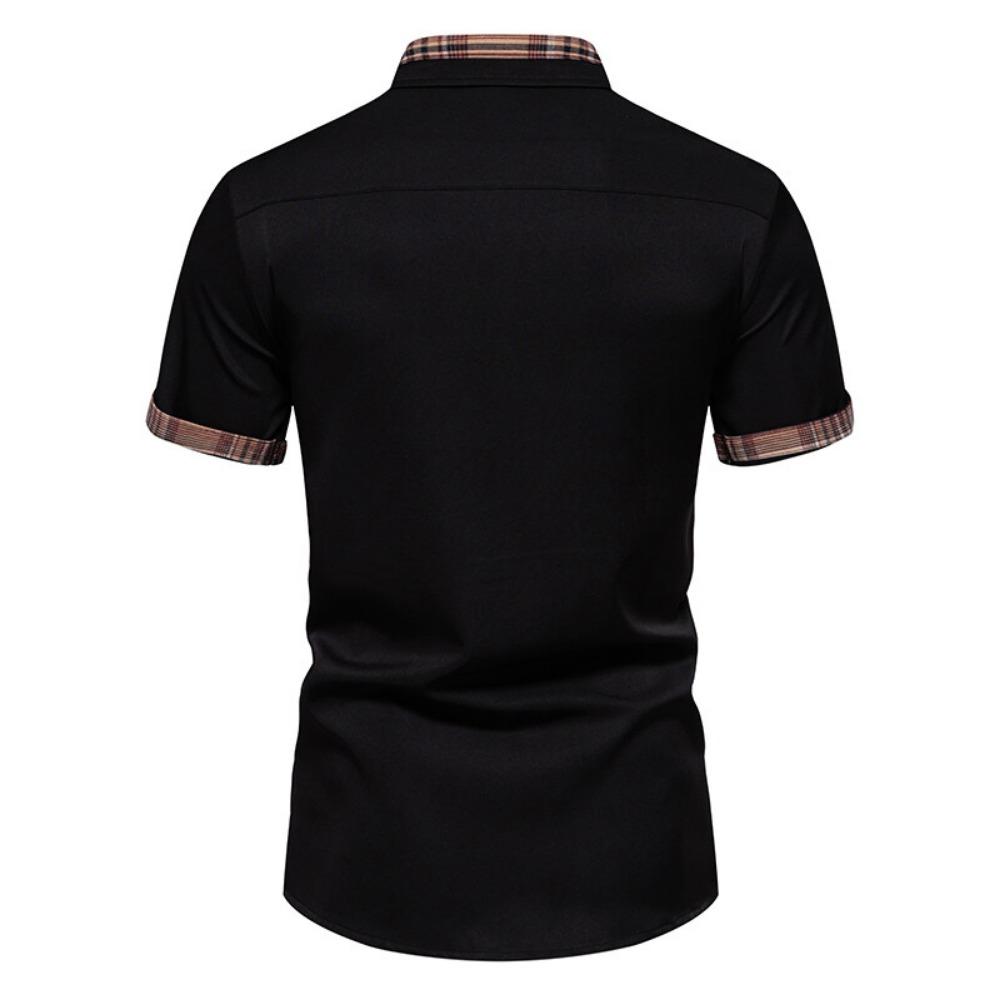Men's Casual Short-sleeved Dress Shirt Plaid Collar Button-down Shirt