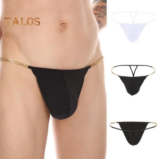 Pánská tanga Ledové hedvábné spodní prádlo Sexy G-Strings Kovové řetízky vyhloubené Pohodlné kalhotky Slim Fit Kalhotky s vysokou elasticitou