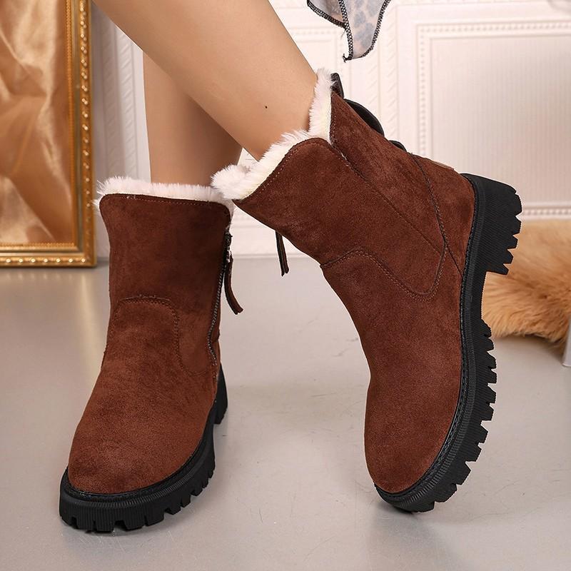 

Зимние сапоги 2025 зимние бархатные теплые хлопковые туфли ретро женские утолщенные северо-восточные на молнии короткие сапоги 42