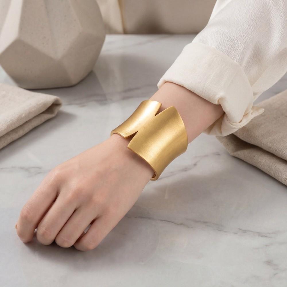 Metallic Finish Metal Bangle Extra Wide Open Bangle Bold Style Wide Cuff Bracelet Women Fashion