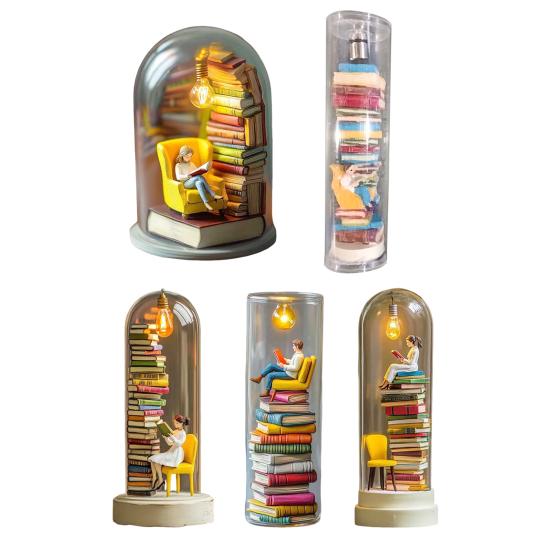 Reading In Tube Night Light Miniature Reader Figurine Statue Home Office Desktop LED Decorative Lamp Ornament Book Lover Gifts
