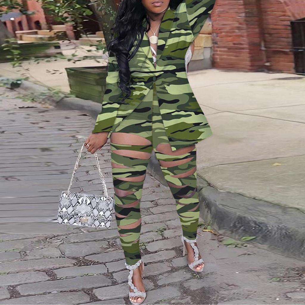 European & American Slim Fit Sexy Print Cardigan Two-Piece Nightclub Set