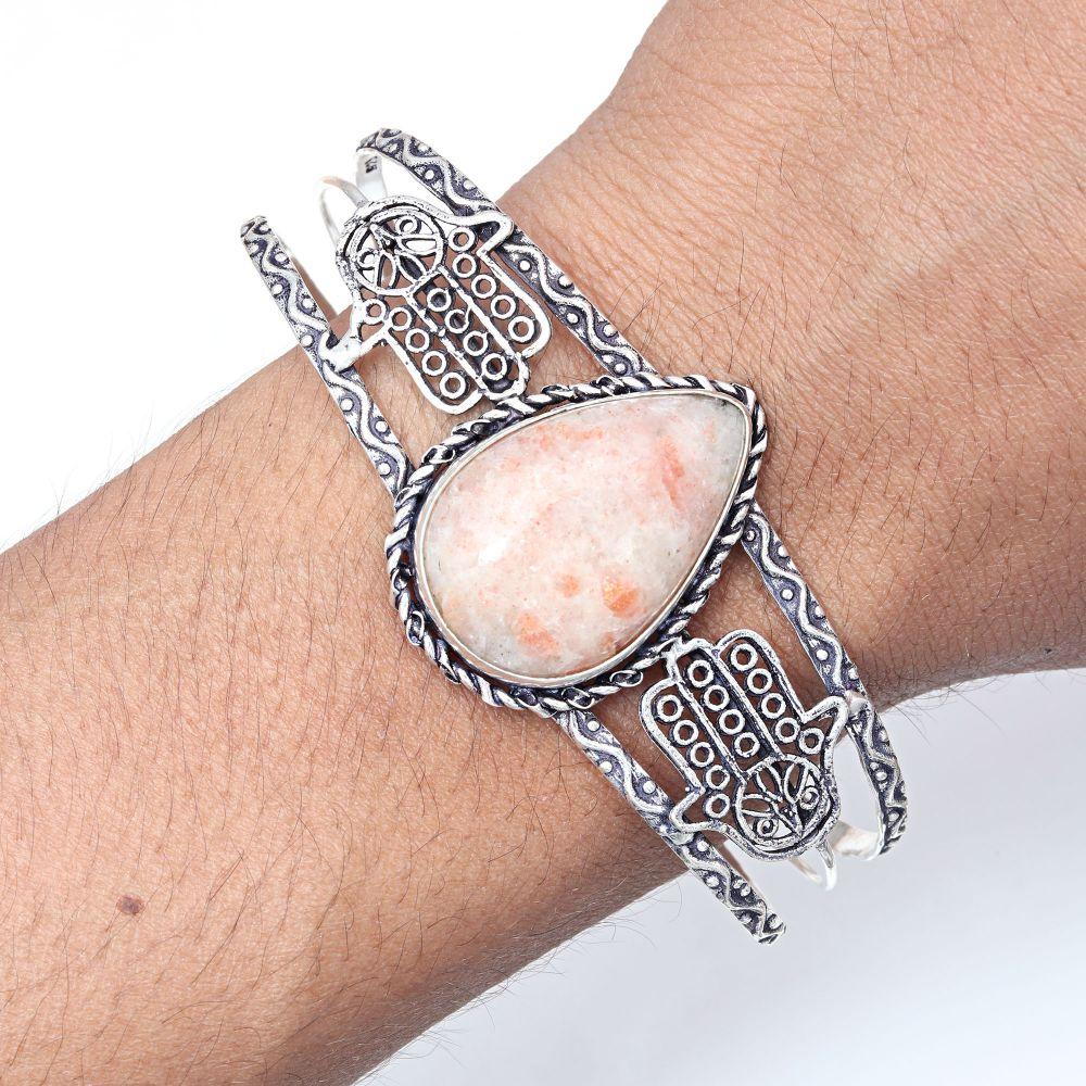 Sunstone Gemstone Handmade Jewelry Cuff Bracelets 7''Adjustable