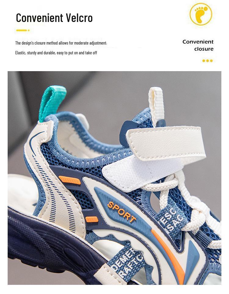 Kids' Non-slip Closed-toe Sports Sandals with Velcro - Soft Sole Beach Shoes for Boys & Girls, Toddlers To Big Kids