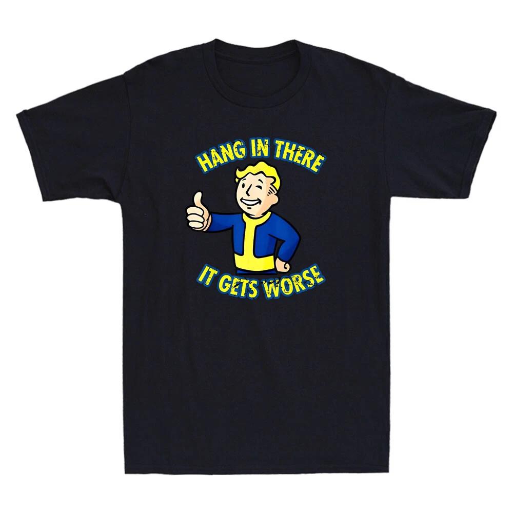 Hang In There It Gets Worse Funny Cartoon Meme Sarcastic Quote Retro Men T-Shirt M