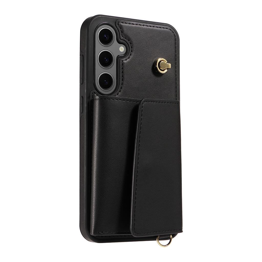 For Samsung Galaxy S24+ Crossbody Phone Case Card Holder Kickstand Leather Coated TPU Mobile Cover