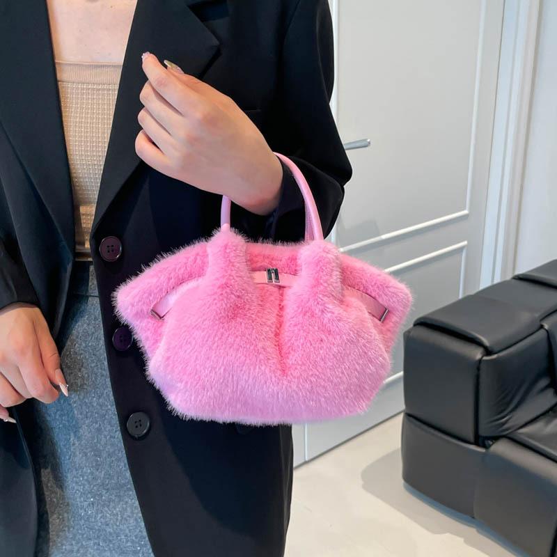 2026 New Fashion Plush Bucket Bag Women's Fluffy Shoulder Bag Street Style Plush Bag