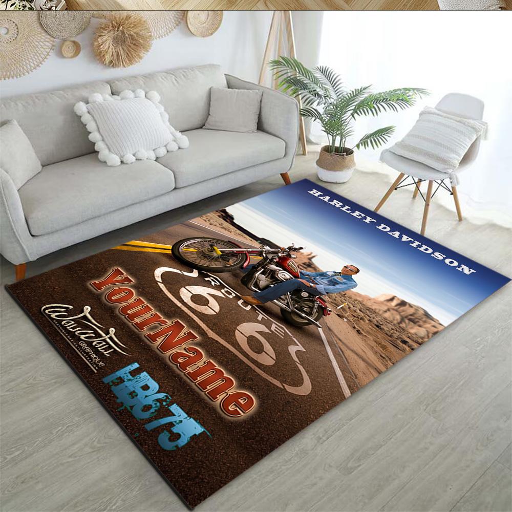 Harley-davidson Motorcycles Customized Name Floor Mat Perfect for Game Room Study room Balcony Foyer Antislip Carpet Anime Office Decor