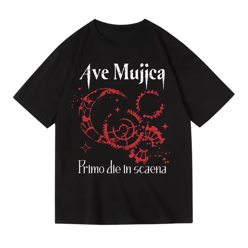 2025 Motorcycle Ave Mujica Two Yuan Girl Band Cotton Printed Short Sleeve Men and Women of The Same High-quality Luxury Edition