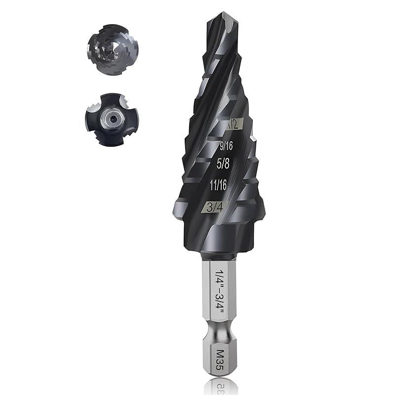 3-pc Step Drill Bit Set for Metal Wood 1/8"-7/8", 4-Spiral Flutes, M35 HSS Cobalt Unibits, 1/4" Hex Shank, Al-Ti-N Coated Drill Bits for 19 SAE Size