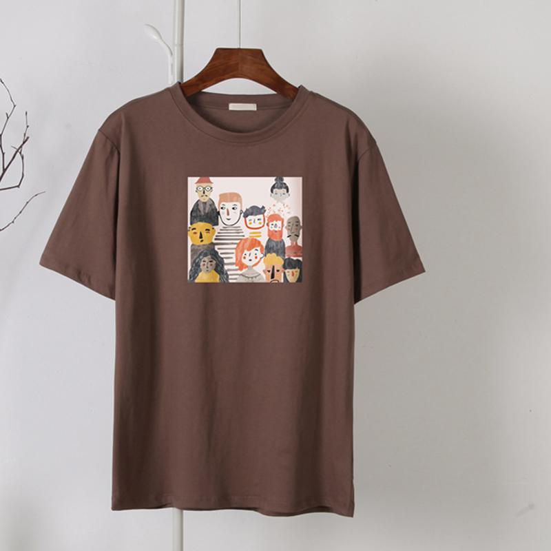 

Hirsionsan Повседневная свободная футболка женская корейская с круглым вырезом футболки с мультяшным принтом женские простые универсальные черные топы с короткими рукавами женские XXL коричневый