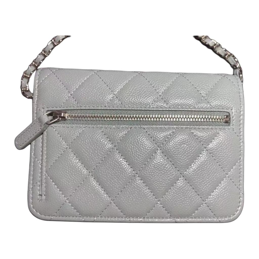 Chanel Woc Silver Buckle Leather Chain Double C Logo Diamond Pattern Caviar Calfskin Single Shoulder Messenger Bag Mini Female Model Hazy Blue