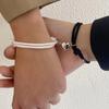 2PC Black White Hand Rope Love Magnetic Couple Bracelet Best Friend Party Fashion Elegant Silver Color Heart Charm Gift
