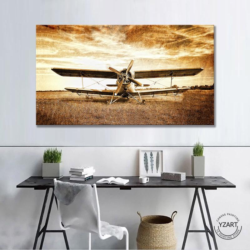 Cuadros Vintage Airplane Retro Style Old Biplane Poster Home Decor Canvas Print Wall Art Decor Oil Paintings Artwork Pictures