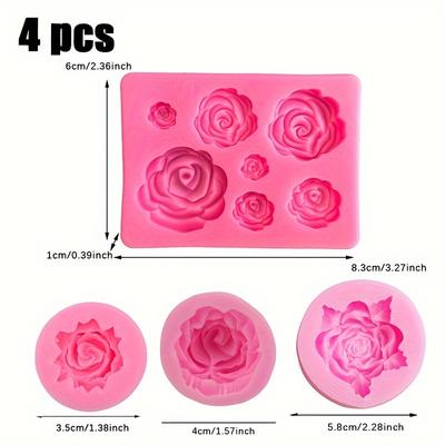 1set/4Stk Silikonform Set, Rose Größe Größe Schokoladenkuchen Silikonform Gips Aromatherapie Geschenk Modellierform Dekoration Styling