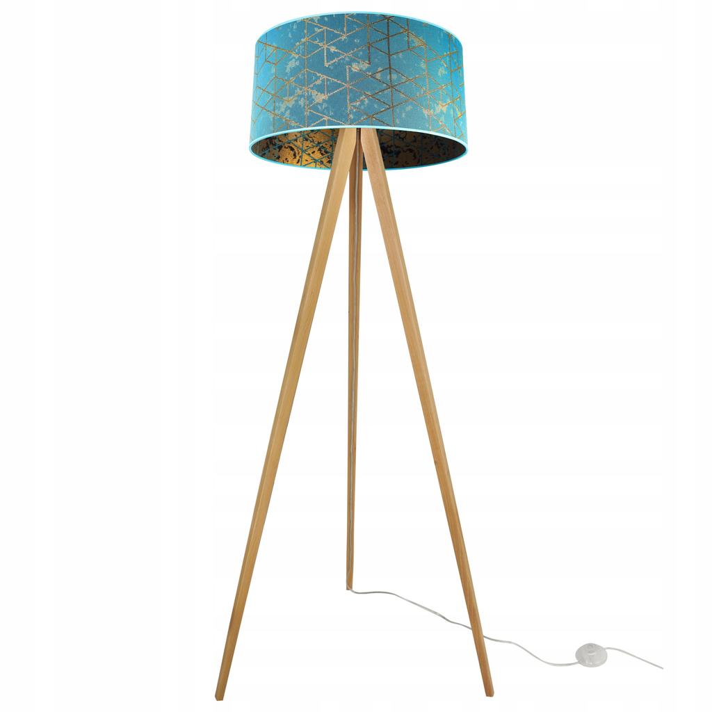 Floor Lamp Standing Tripod Wooden Lampshade 45Cm