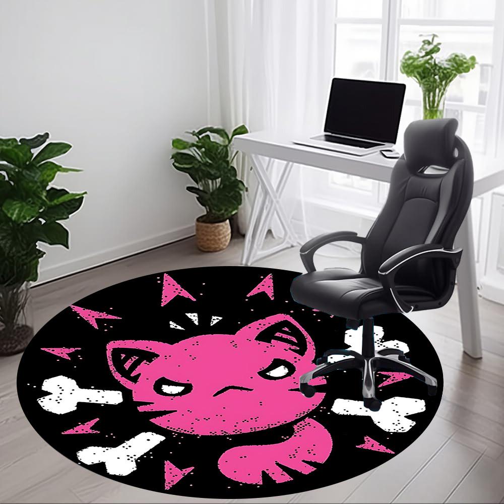 1pc Pink Cat Pattern Carpet, Round Non Slip Durable Large Size Office Carpet, Suitable for Office