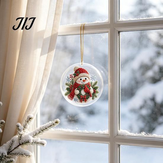 Festive Winter Party Favors Christmas Acrylic Hanging Ornament, Double Side Printed Santa Pendant for Tree Window, Holiday Home Decor Supplies 2D Flat