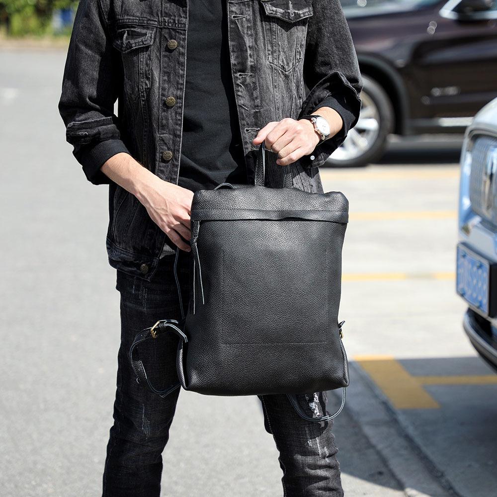 Genuine Cowhide Leather Minimalist Backpack: Handmade, Simple, Versatile Design for Men and Women.