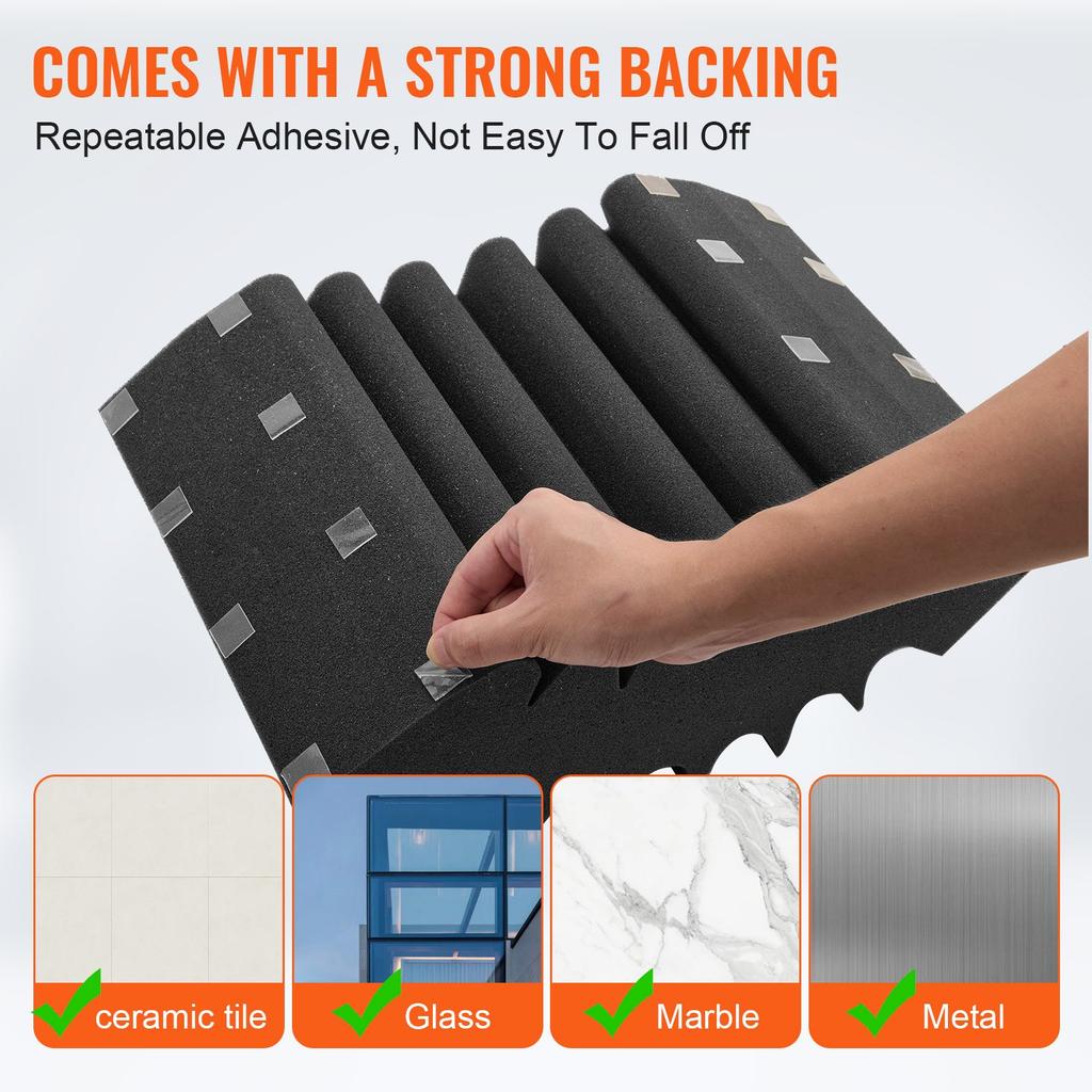 VEVOR Acoustic Foam Panels, 4 Pack 16.5 X 6.3 X 12 Inches, Adhesive High Density Soundproof Wall Panels