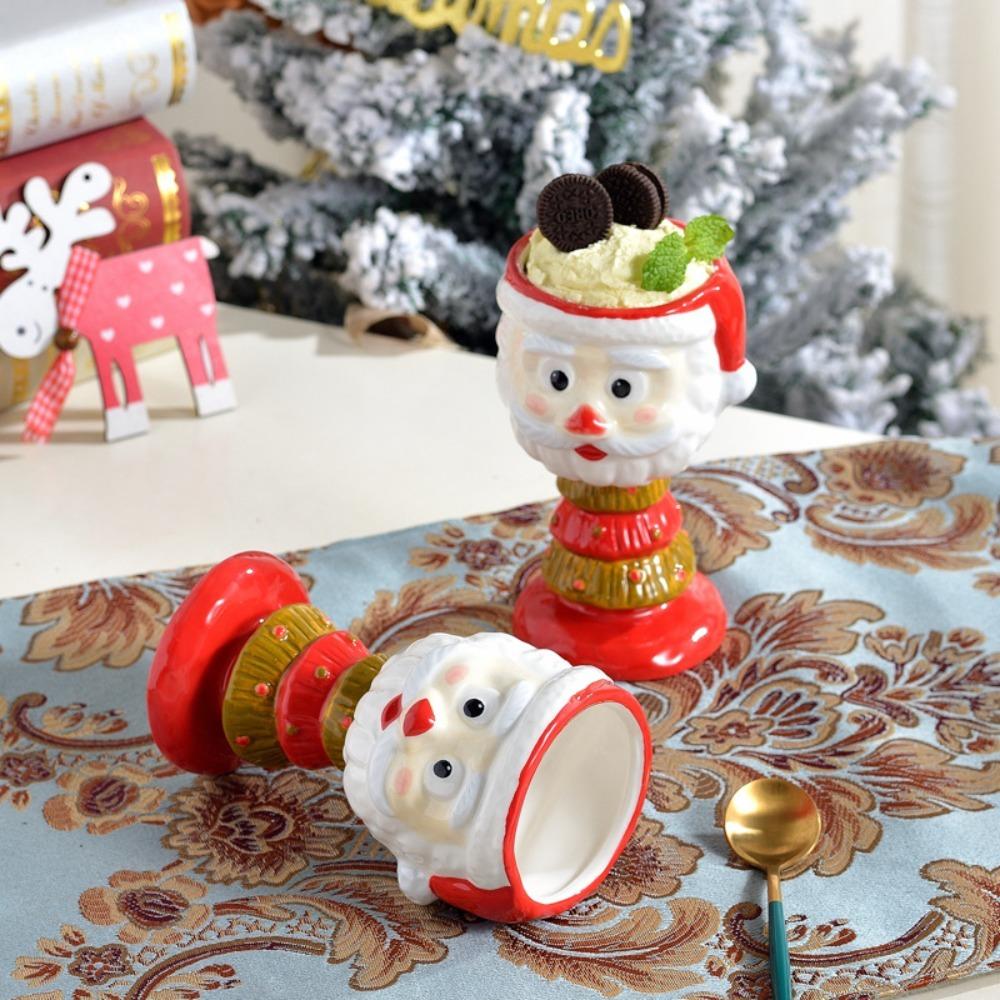 Cartoon Ceramic Ice Cream Cup Water Cup Christmas Mousse Mug Santa Claus Goblet  Xmas Gift