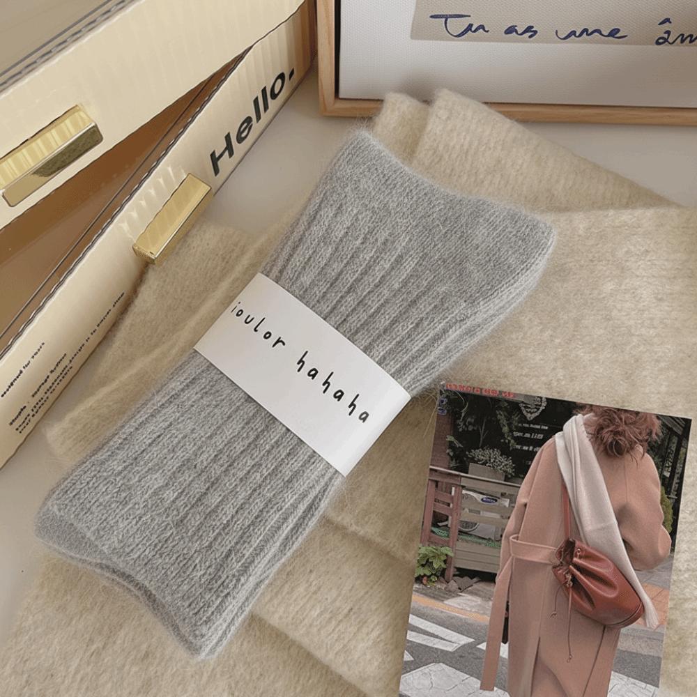 Thick Soft Cashmere Winter Warm Velvet Socks Thermal Stripes Long Socks Thick Mid Tube Socks For Women One Size серый