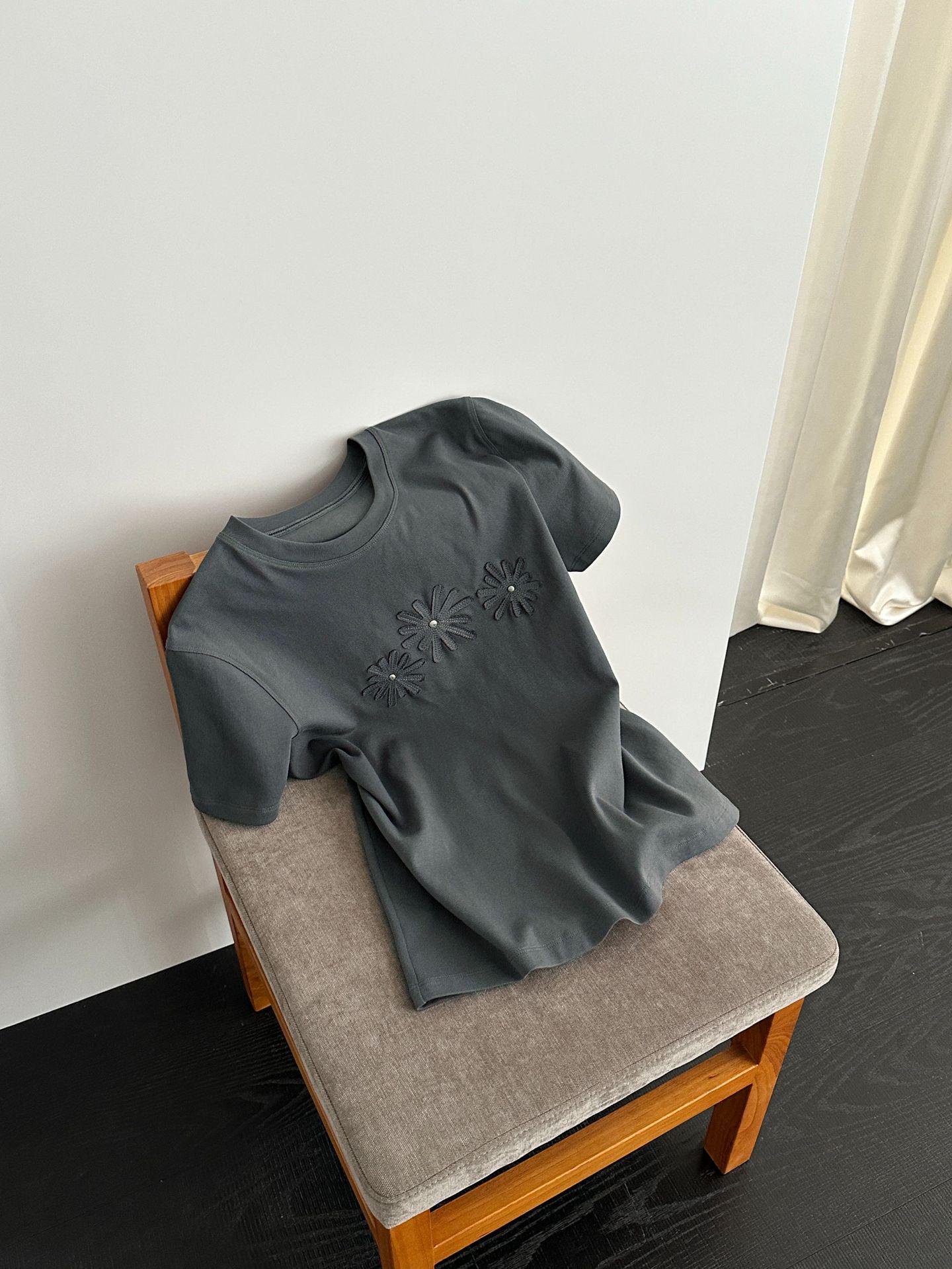 Shi Jian Embroidered Loose Casual T-shirt - Spring 2026 Collection One Size темно-серого