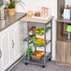 Kitchen Cart with Pull-Out Drawers and 2 Bottle Racks. Made of Pine Wood and Metal. 47x37x83cm