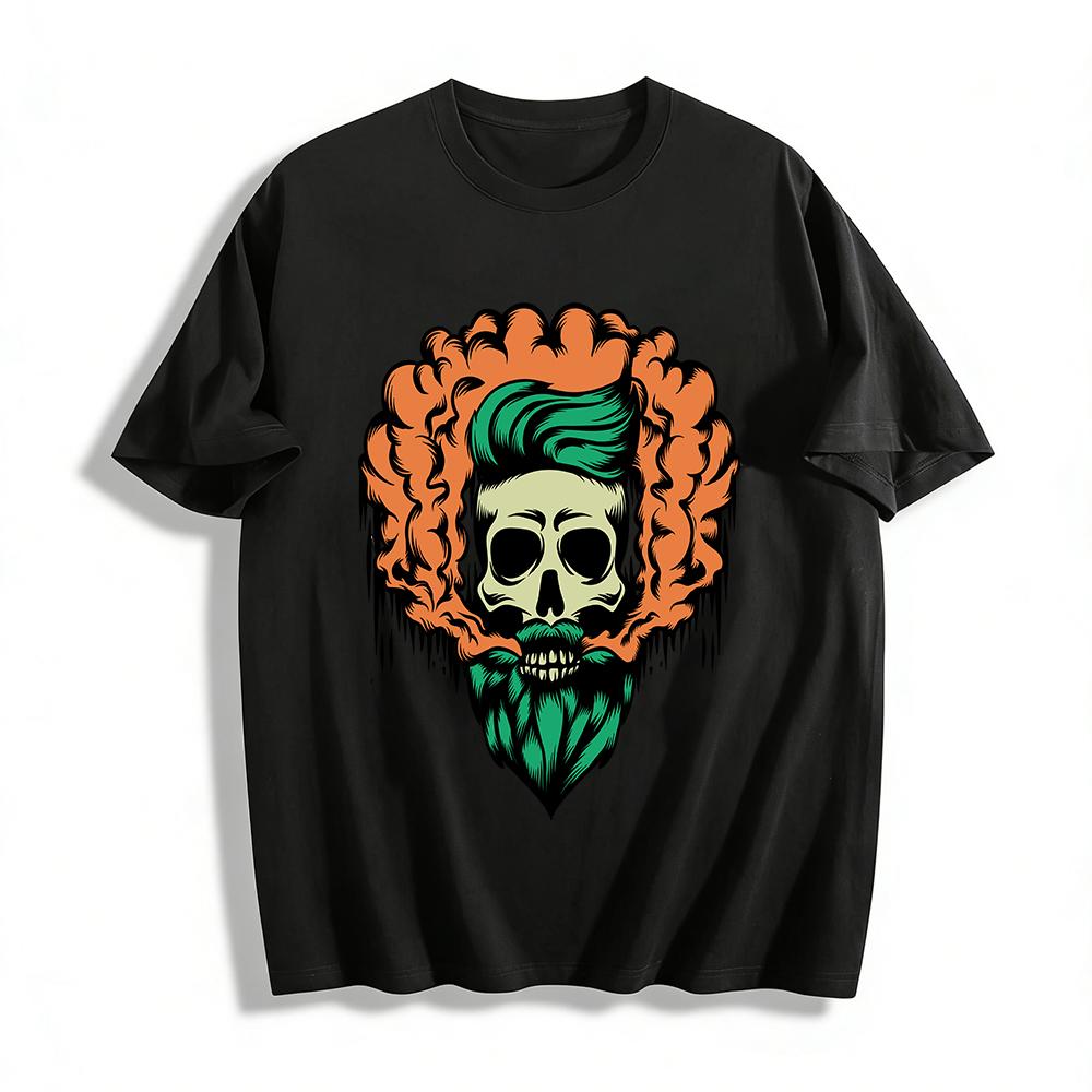 Vintage Cool Skull Print Casual Crewneck Short Sleeve Top Pure cotton T-shirt XXS
