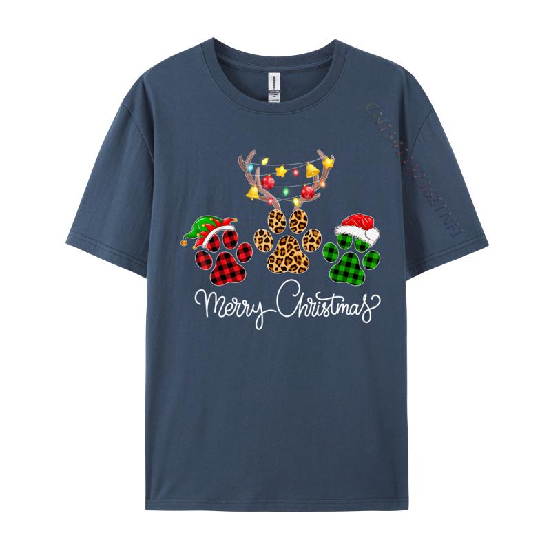 Merry Christmas Dog Paws Lights Buffalo Plaid Leopard Xmas TShirt Tops Tees Cotton Tee Short Sleeve TShirts Unisex