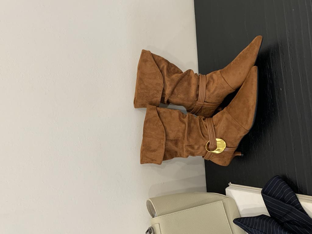 2025 niche pointed western boots folded stacking boots autumn and winter new fashion temperament thin high heel medium boots