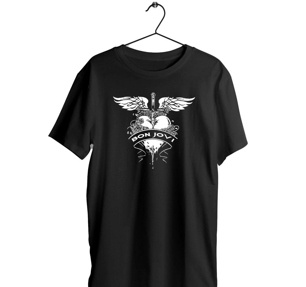 Bon Jovi Black T-Shirt I Cotton Short Sleeve I Glam Metal, Hard Rock Gift Tee