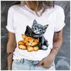 Women's Cute Three Cats Print T-shirt Loose Round Neck Casual Short Sleeve Fashion Top Wholesale Clothing Summer