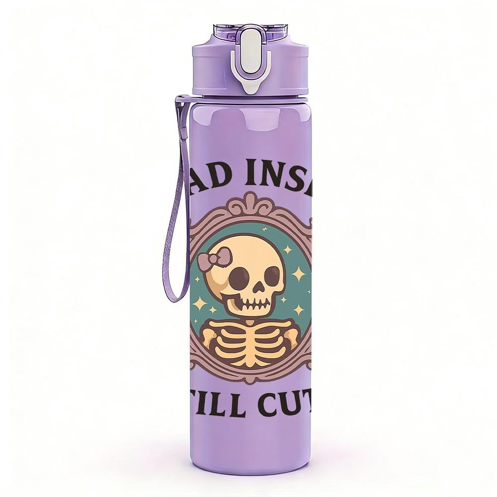 1PC Dead Inside Still Cute Skull 750ml Color Plastic Sports Water Bottle Leakproof Flip Straw Lid Suitable for Sports Office Home Use