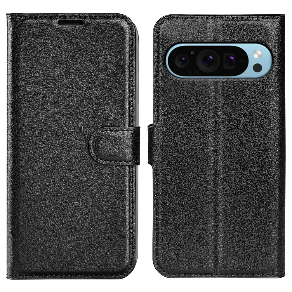 

For Google Pixel 9/Pixel 9 Pro PU Leather Phone Case Litchi Texture Shockproof Cell Phone Back Cover Black