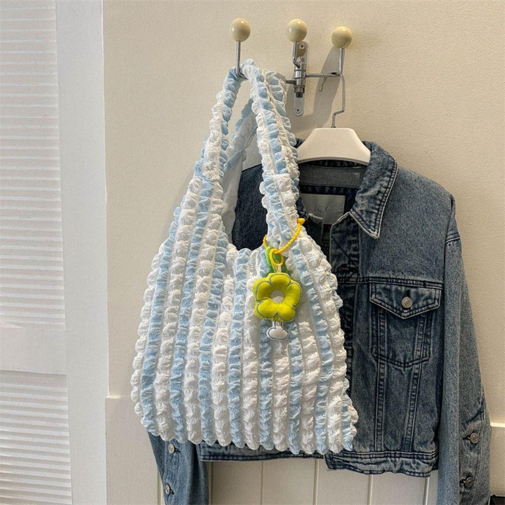 Korean Style Cloud Bubble Shoulder Bag Solid Color Pleated Tote Bag Plaid Crossbody Bag  Outdoor синий