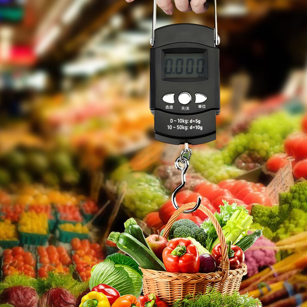 Fish Scale Digital Luggage Scale LCD Display Hanging Scale 50kg with Built in Measuring Tape Hook Handle for Travel Fishing Outdoor