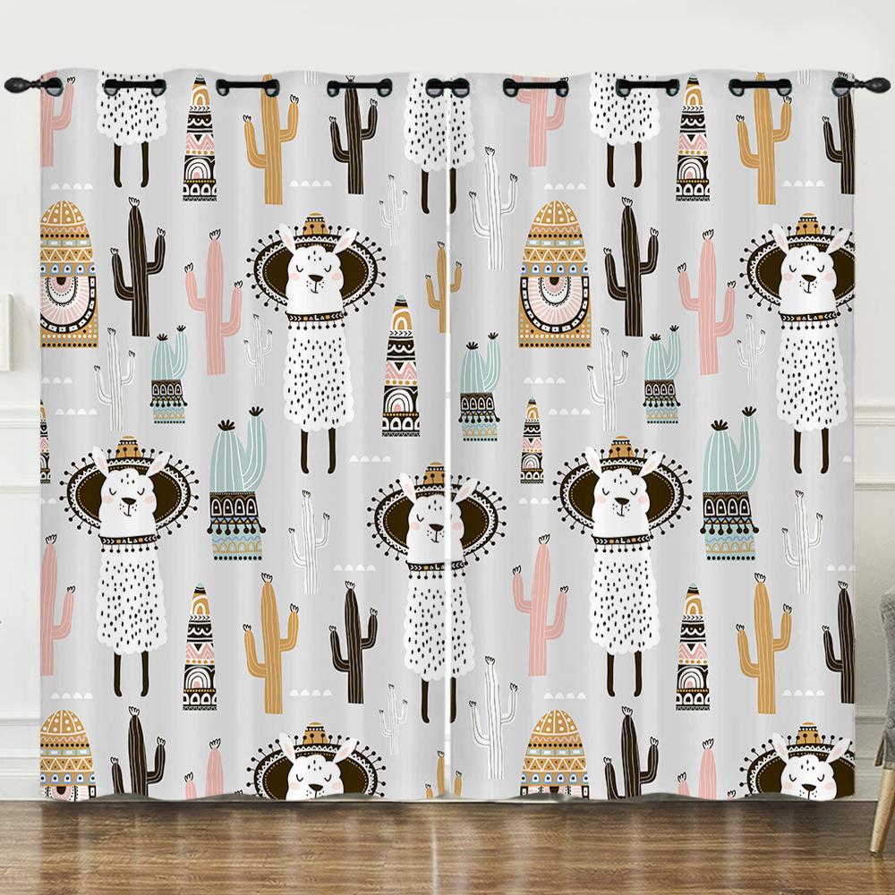 Curtain Cartoon Animal Alpaca 3D Digital Printing Blackout Curtain Punching